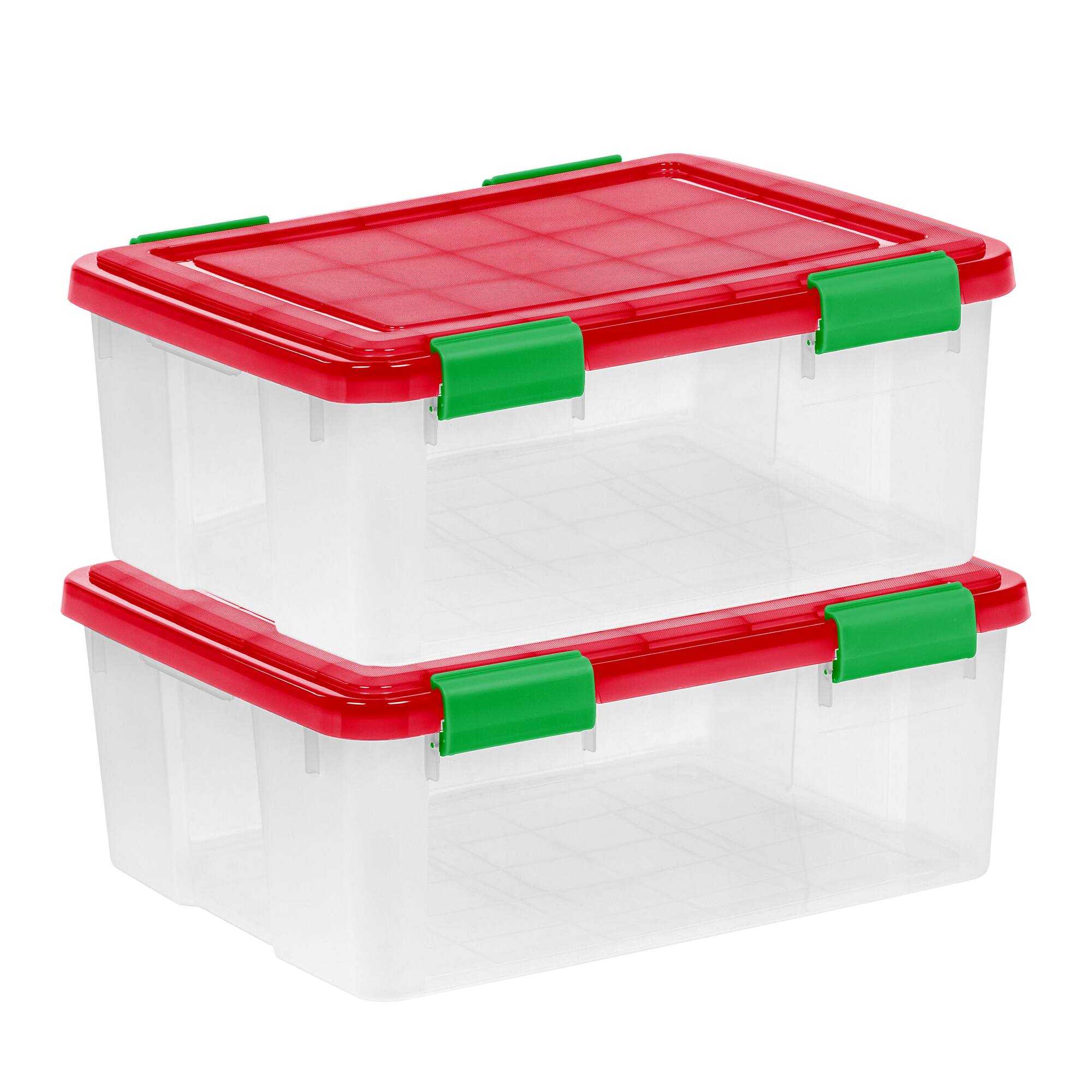 IRIS® 30.6qt. Clear Ultimate Box with Red & Green Buckle Lids, 2ct.